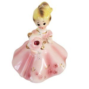 Josef Originals January Birthstone Birthday Figurine Vintage Taiwan Garnet Pink